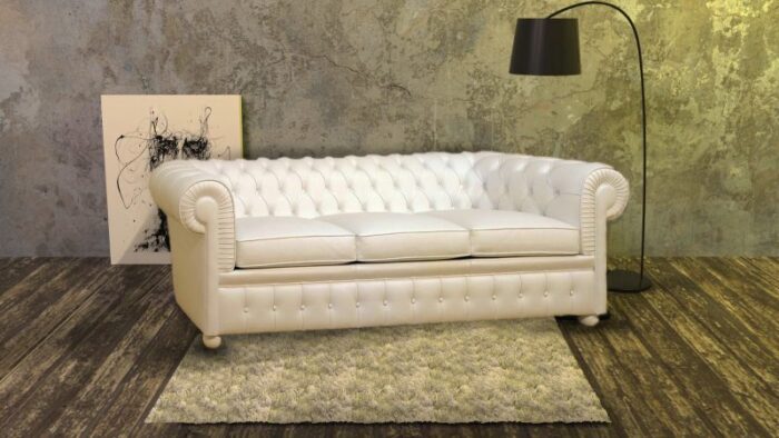 Divano classico Chesterfield in capitonné in pelle
